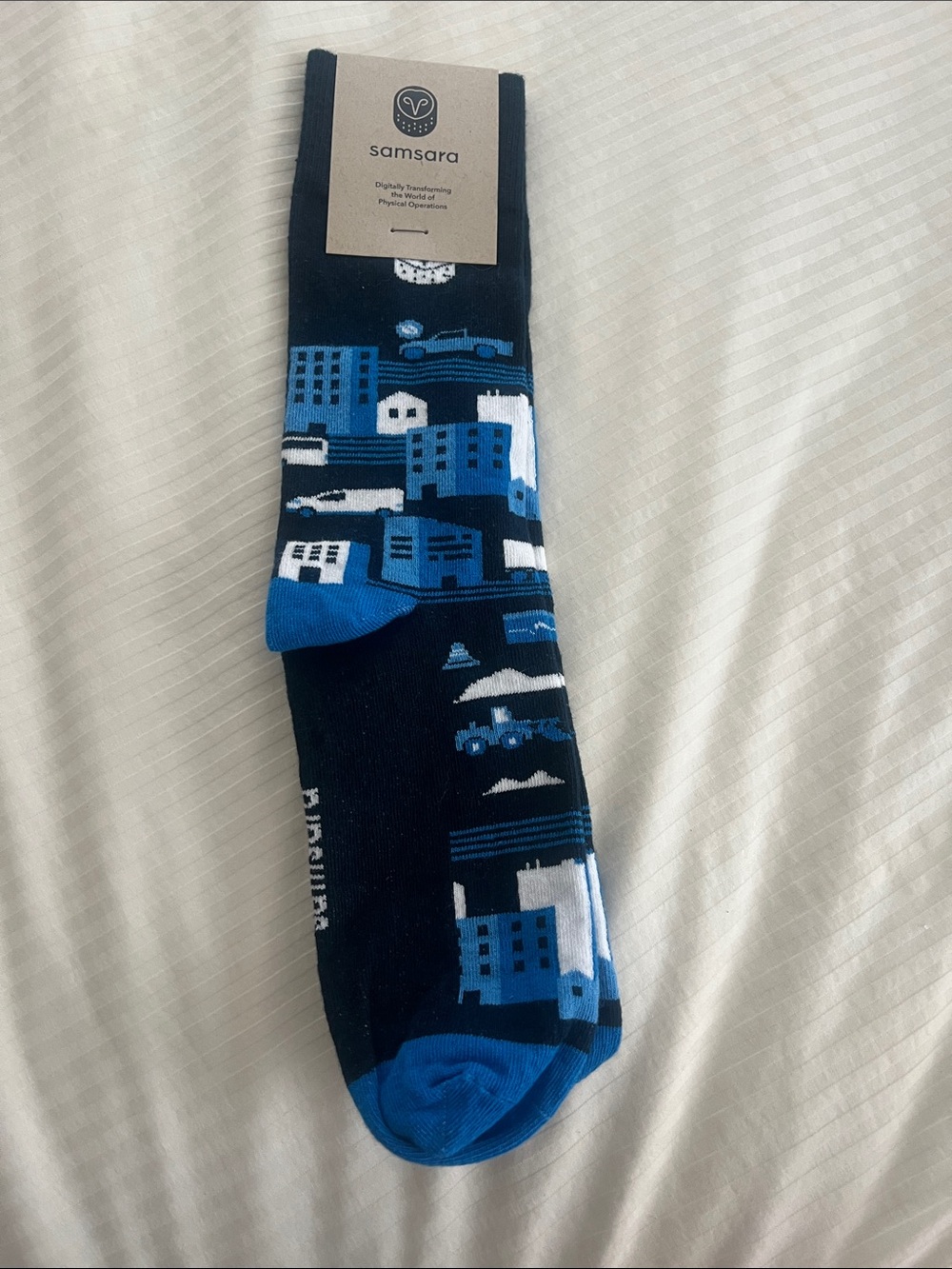Samsara Men’s Navy and Bright Blue City-Pattern Crew Socks